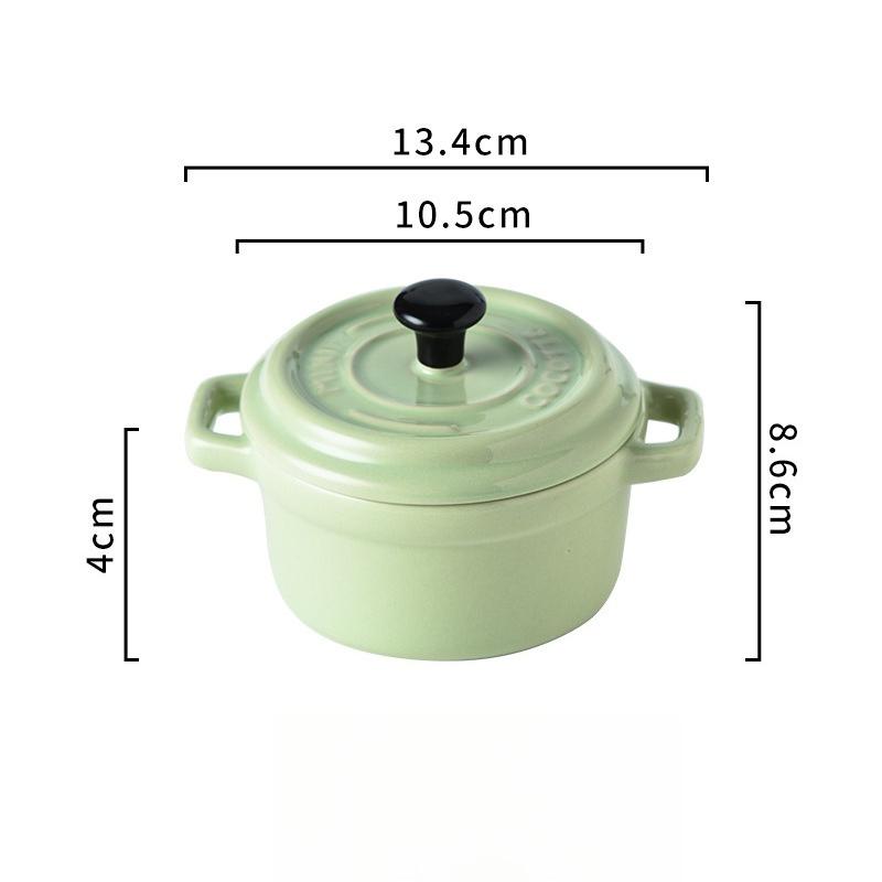 

Ceramic steamed egg bowl with lid and double handles, household water-proof stew pot, food bowl, dessert bowl, breakfast bowl зелений