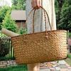 1 Stück Neuer Vintage Handgewebter Rattan-Korb Kreativer Haus- und Outdoor-Picknickkorb Großer Tragbarer Einkaufskorb
