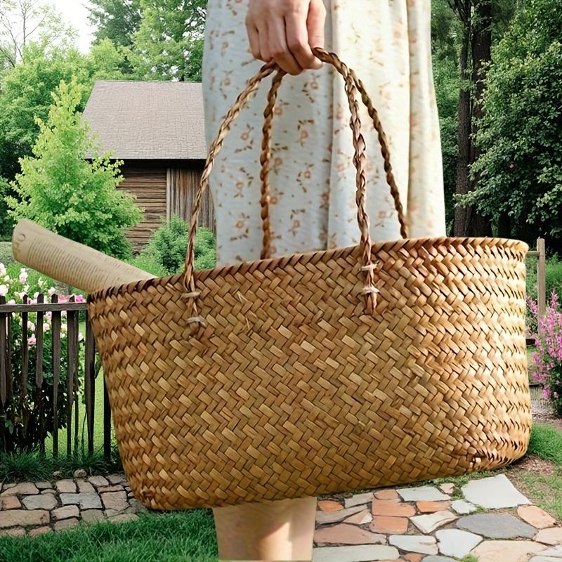 1Pc New Vintage Handwoven Rattan Basket Creative Home Outdoor Picnic Basket Large Portable Shopping Basket коричневый
