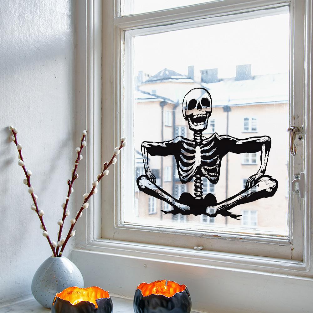 Smiling Halloween Skeleton Glass Showcase Bedroom Home Decoration Stickers Wall