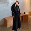 QICED Autumn Winter Hepburn Style Medium Length Thick Dress Female Retro Loose Long Sleeve Large Size Fat Mm Shirt Long Dress