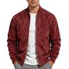 Men S Suede Jacket Stand Collar Long Sleeve Zip Up Casual Coat
