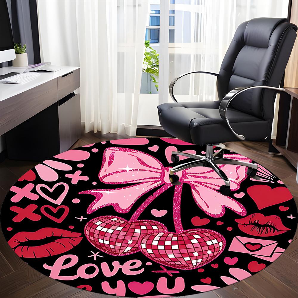 1pc Cherish Love Office Round Rug, Non-slip, Soft and Durable Office Rug for Interior Decoration, Perfect for Office,Decoration Yy260204062