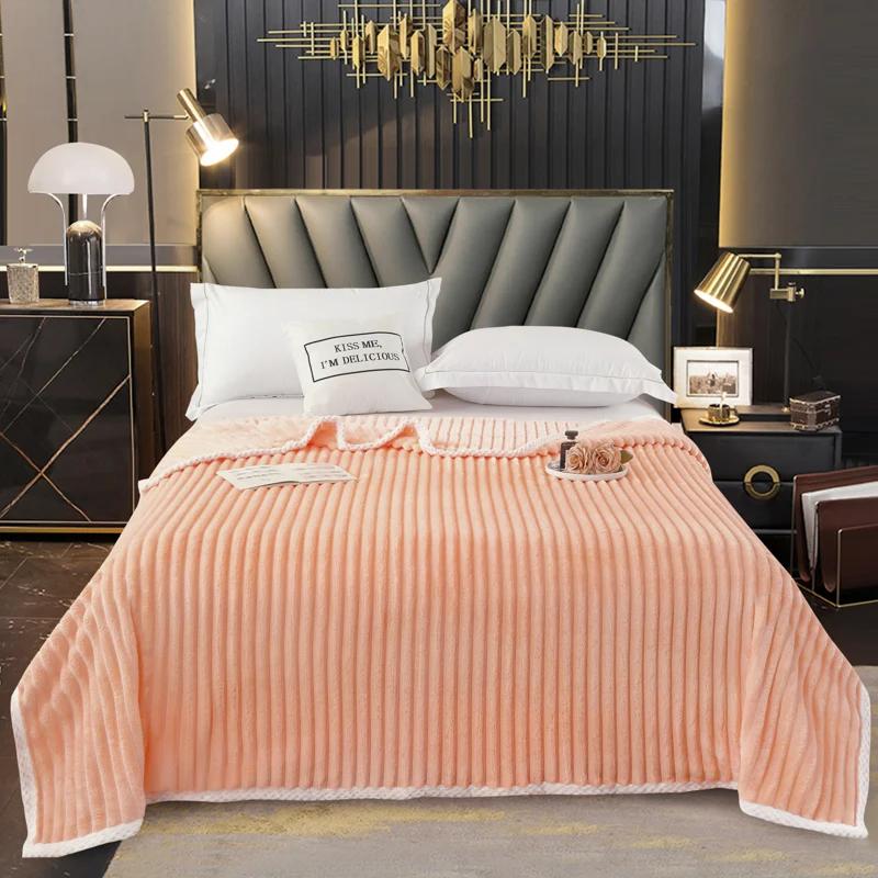 

Dark Blue Striped Thickened Throw Blanket, Solid Color Skin-friendly Bed Blanket for Adult Children Teen, Bedroom Warm Blankets 100x150cm 1pc