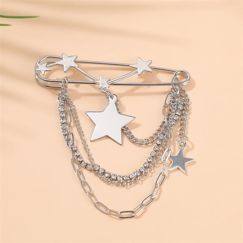 Schmuck Retro Diamant Stern Mond Sichel Kette Quaste Broschen Elegant Damen Kleidung Dekor Zubehör Tasche Anhänger Anzugnadeln