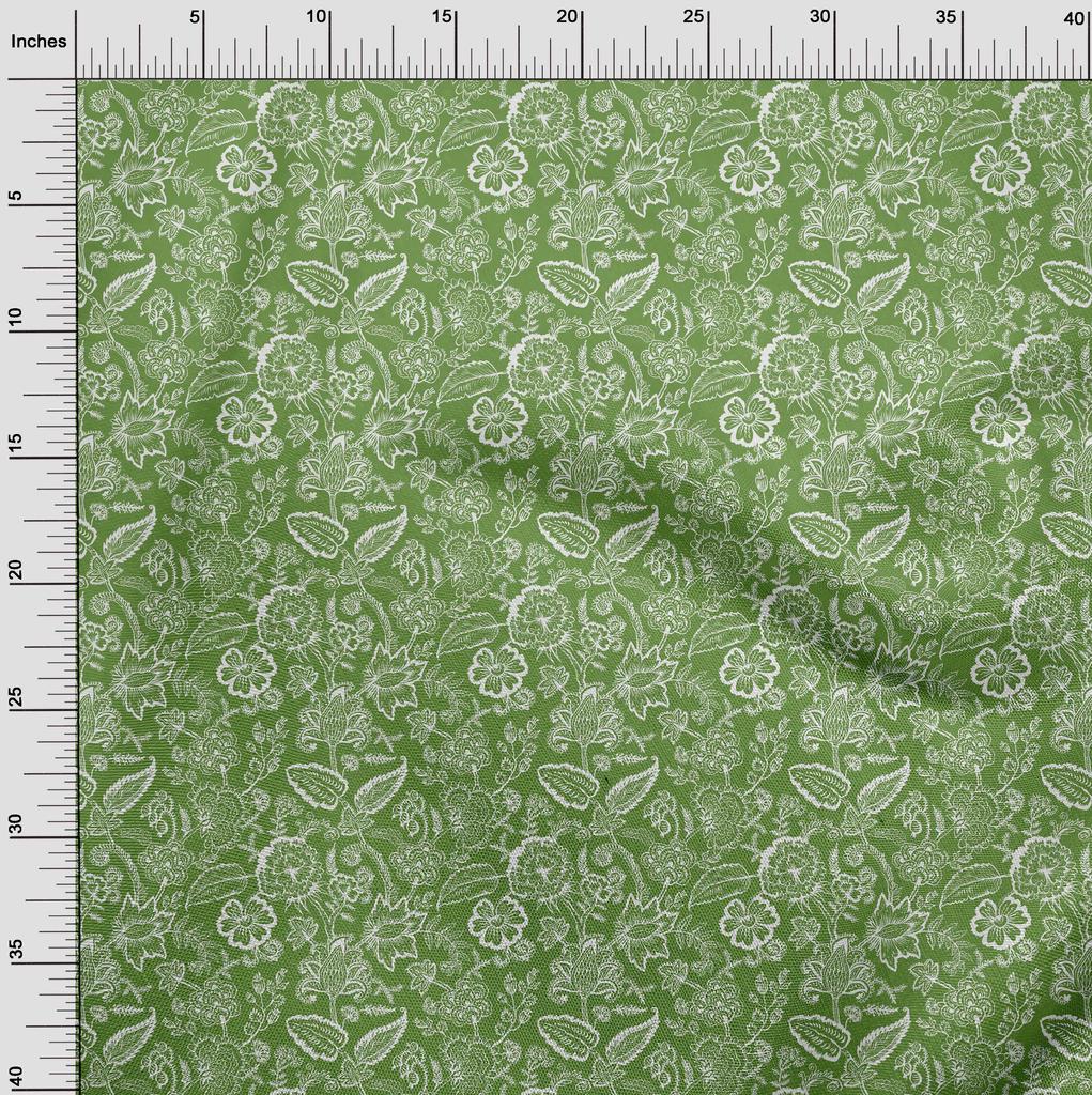 oneOone Cotton Flex Green Fabric Jacobean Silhouette Flower Fabric For Sewing Printed Craft Fabric By The Yard 40 Inch