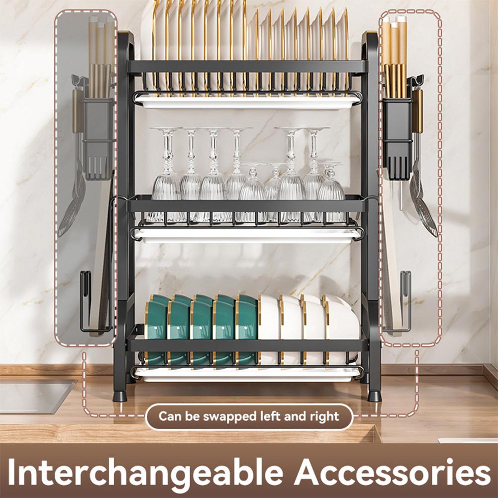 2/3-poziomowy stojak do suszenia naczyń Kompaktowy stojak kuchenny na naczynia Zestaw z tacką ociekową Duży odporny na rdzę ociekacz do naczyń z uchwytem na sztućce Stojak kuchenny