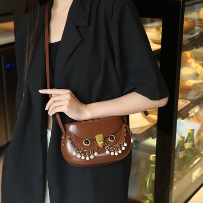 Niche Crossbody Tas, Retro Uil Ketting Kralen Zadel Tas, Dames Pressed Shell Tas Groot Formaat Kenmerken
