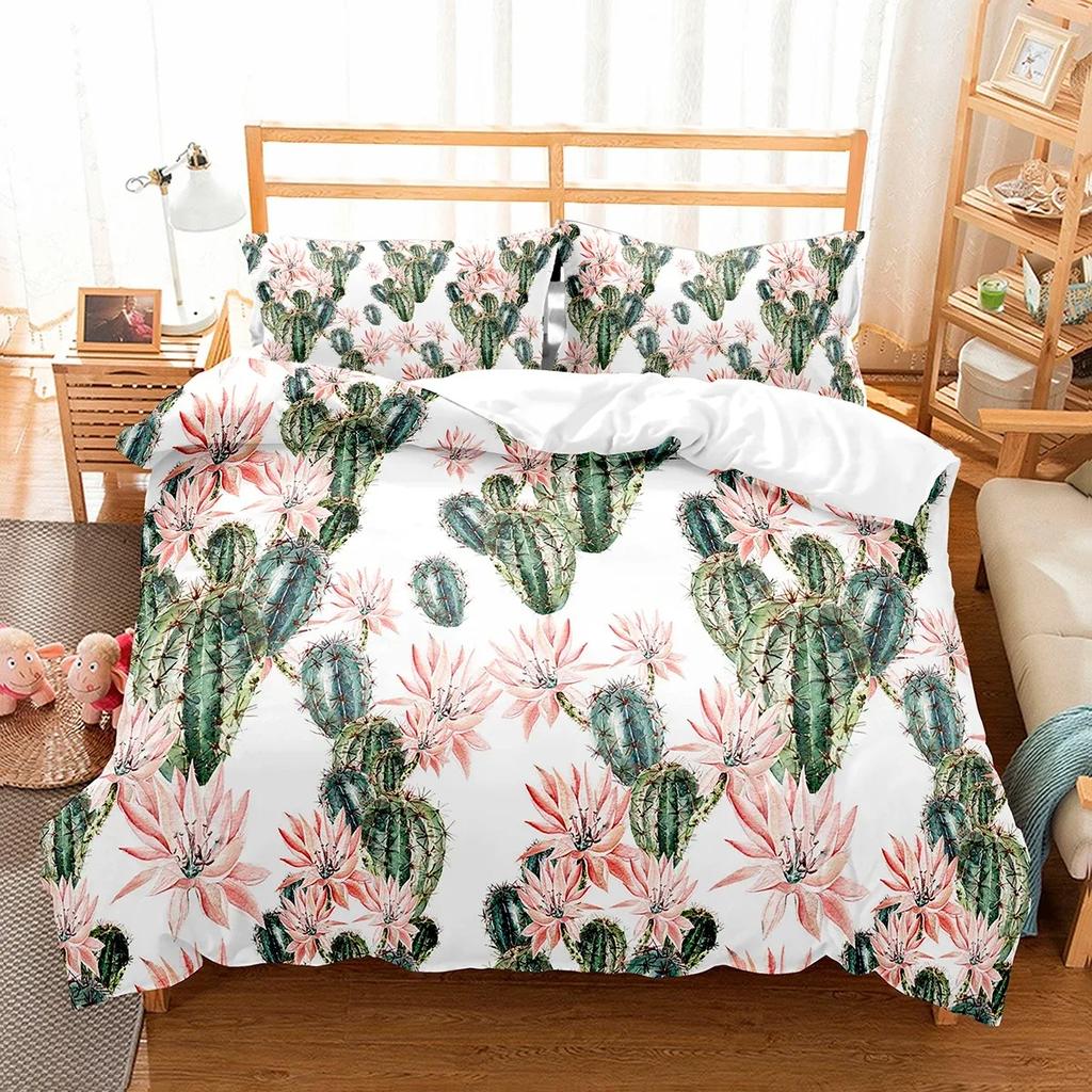 Cactus Duvet Cover Set Desert Plants Pattern Comforter Cover Double Single Size For Kids Teens Adults Bedding Set Quilt Cover
