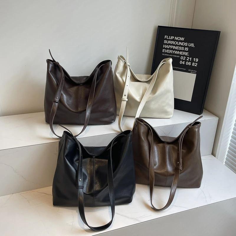 Simplicity PU lock sewing line shoulder bag large capacity commute hot sale versatile retro feminine crossbody bags