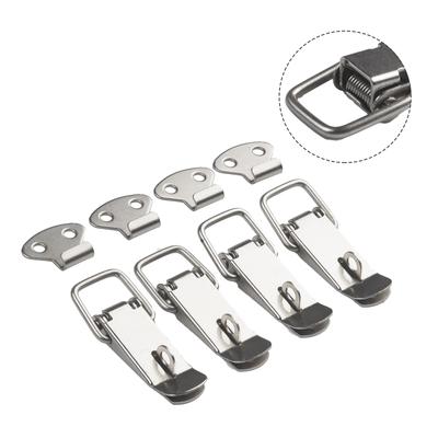 4Pcs Latch Catch Duck-mouth Buckle Hook Wooden Box Hasps Clamp Stainless Steel Spring Catch Clasp Loaded Draw Toggle Clamp Hasps