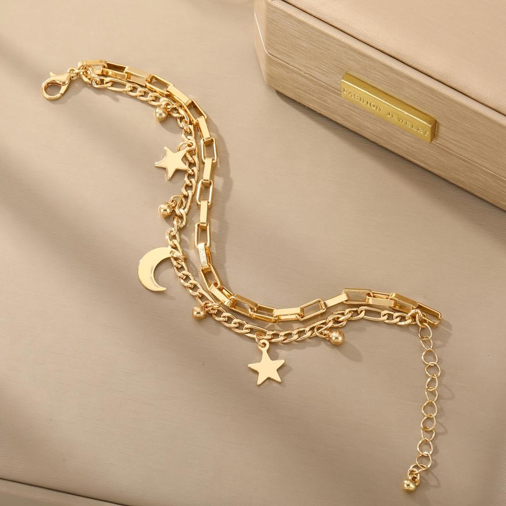 A Star-moon Square Chain Double-layer Bracelet Without Gift Box