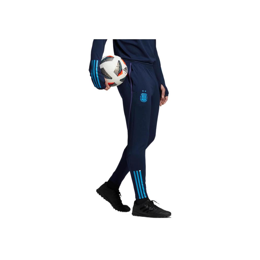 Adidas Argentina Team Slim Fit Sports Pants with Striped Logo for Qatar World Cup Men Bottoms Blue HF3914