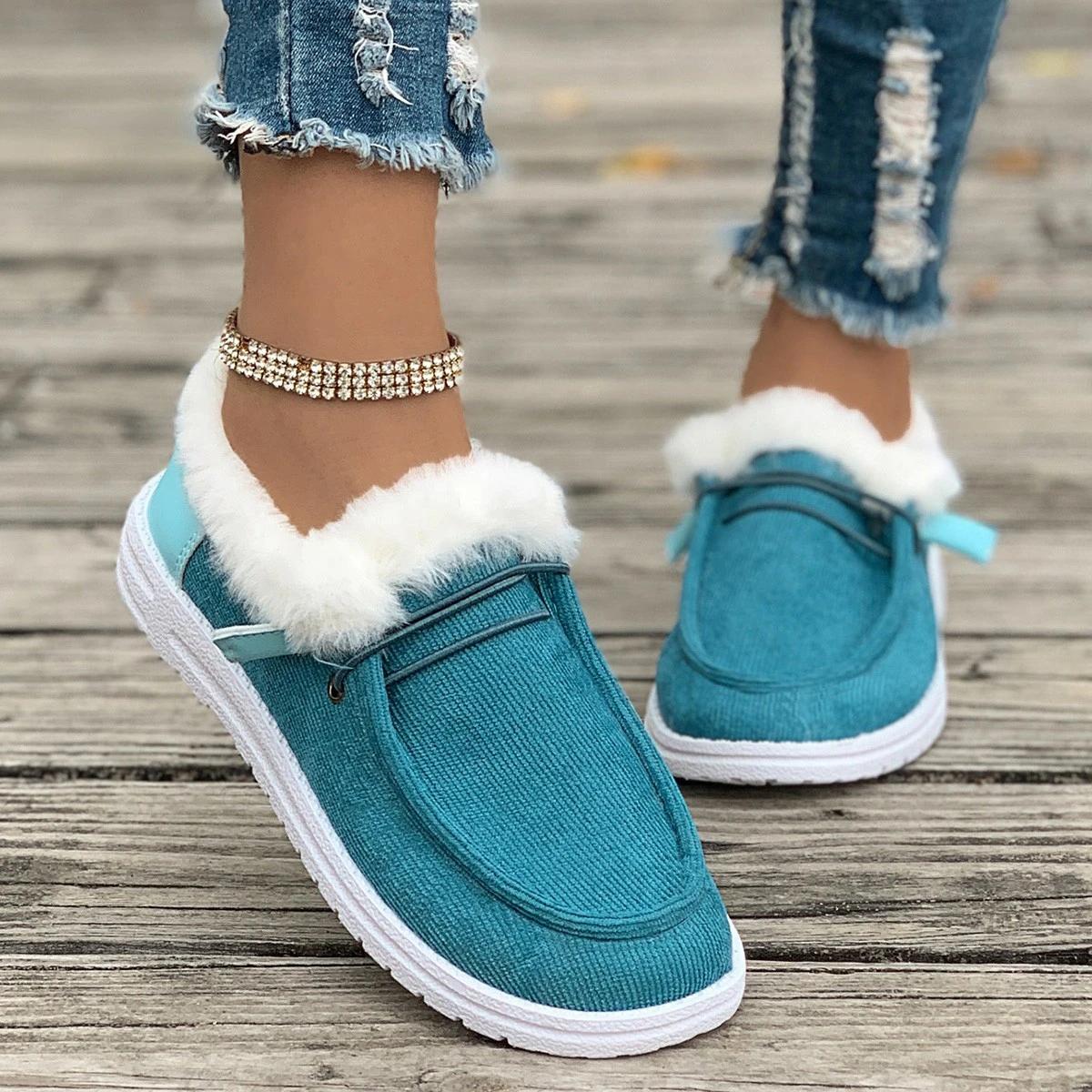 

Women New Warm Casual Winter Plush Ankle Snow Boots Flats Female Casual Cotton Shoes Ladies Solid Round Toe Sports Loafers Women 36