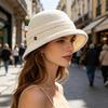 (One Size, Beige) Women's Bucket Hat Hollow Knit Breathable Fisherman Cap Stylish Decorative Letter Detail Sun Hat