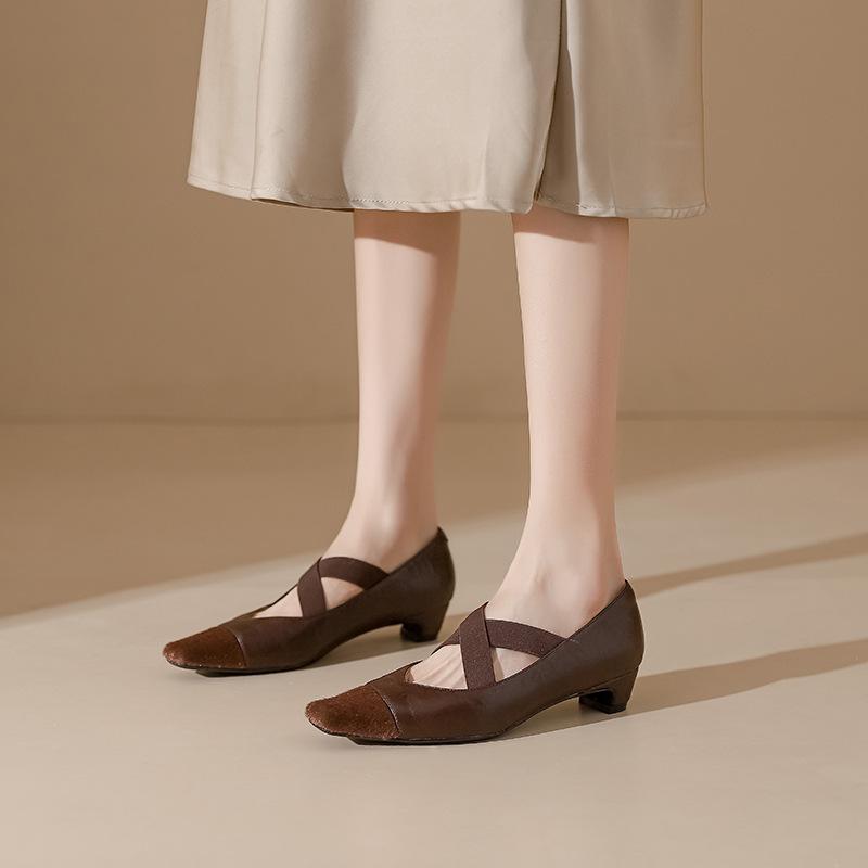 Cowhide version~ French retro single shoes comfortable soft sole not tired feet fashionable horse hair splicing first layer soft leather high heels