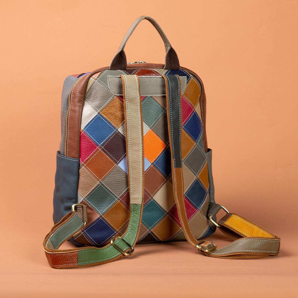 Geantă de damă din piele naturală, stil casual boem, rucsac casual pentru doamne