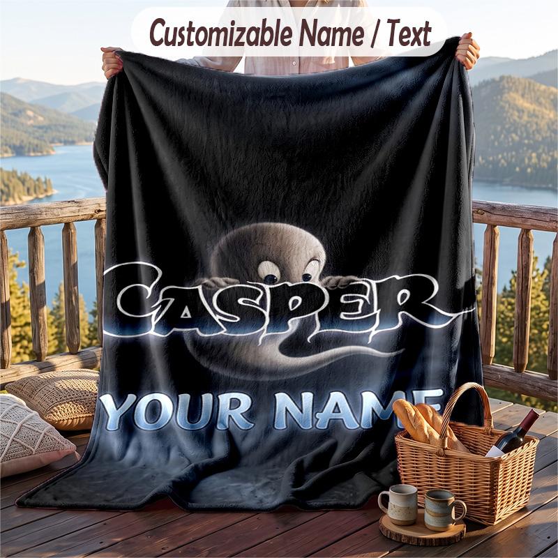 Custom Text Flannel Throw Blanket, Lightweight Cozy Bed Sofa BlanketCasper the Friendly Ghost