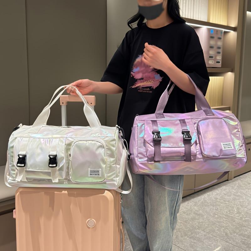 Damen Reisetasche aus Nylon mit großem Fassungsvermögen - Pink irisierend Weekender Gym Tote mit Schuhfach, vielseitiges Sport- und Fitness-Handgepäck