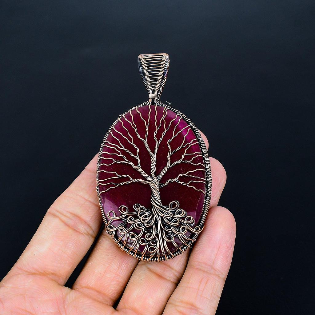 Tree Of Life Ruby Pendant, 999 Copper Wire Wrap Pendant Gemstone Jewelry, Handmade Pendant Amazing Jewelry, Gift For Her
