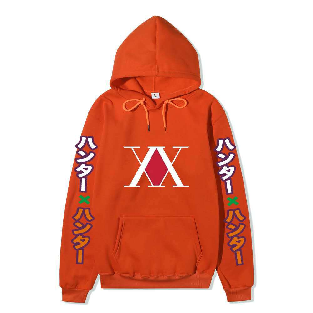 Hunter X Hunter XX Logo Hoodie Color Japanese Vertical Sleeve Print Black Anime Pullover Sweatshirt