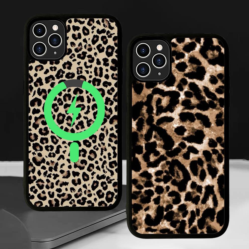 Leopard Cheetah Print For Magsafe Magnetic Phone Case Wireless PC+TPU For IPhone 11 12 13 14 15 16 17 Pro Max Plus