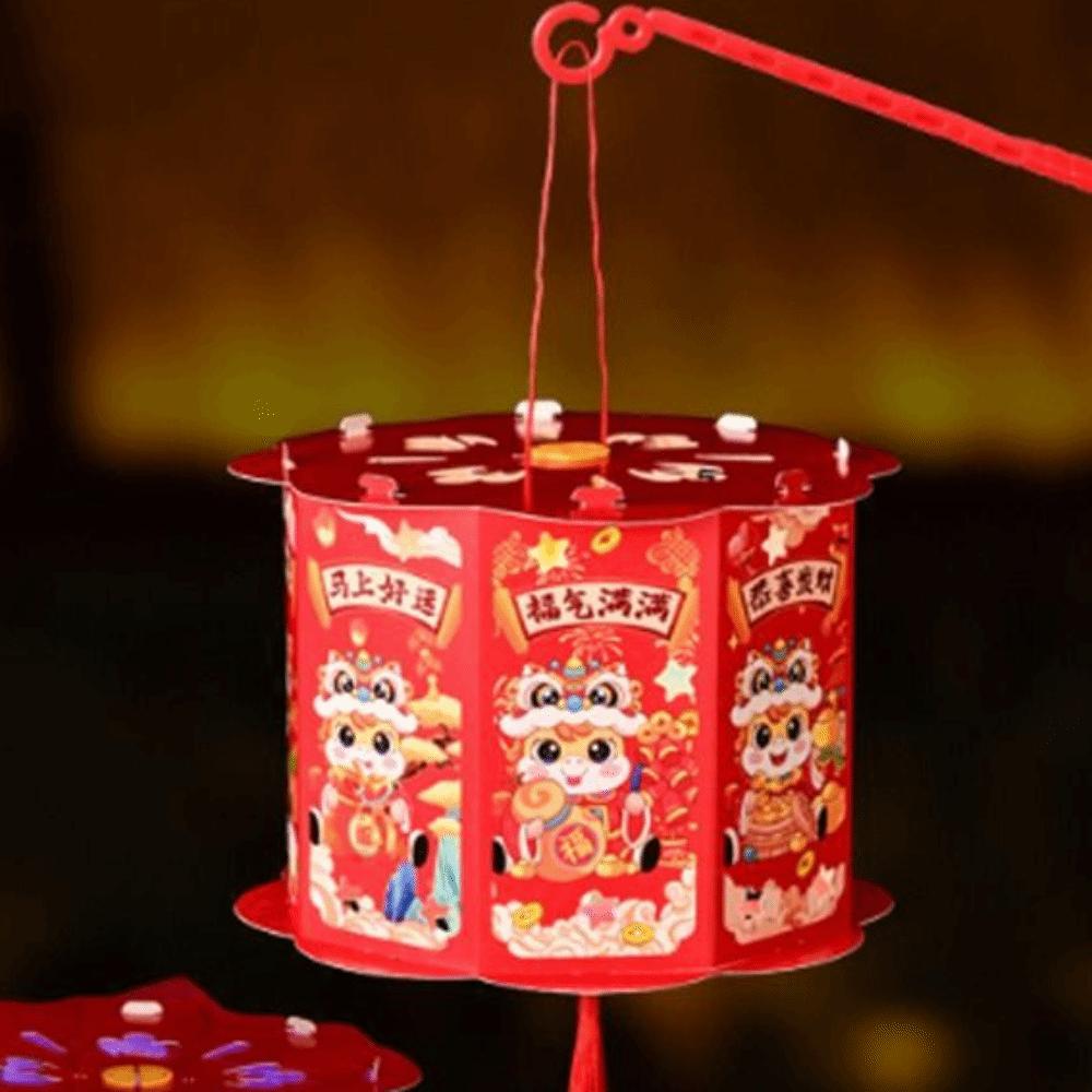 Cartoon Zodiac Horse Lantern Handmade Projection Feature Spring Festival Lantern Blessing Words with Tassel Handheld Lantern