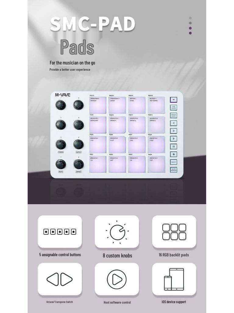M-VAVE SMC 16-Key Mini Bluetooth MIDI Drum Pad Controller