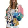 Damen Zip-Up Hoodie - Bunter Leopardenprint