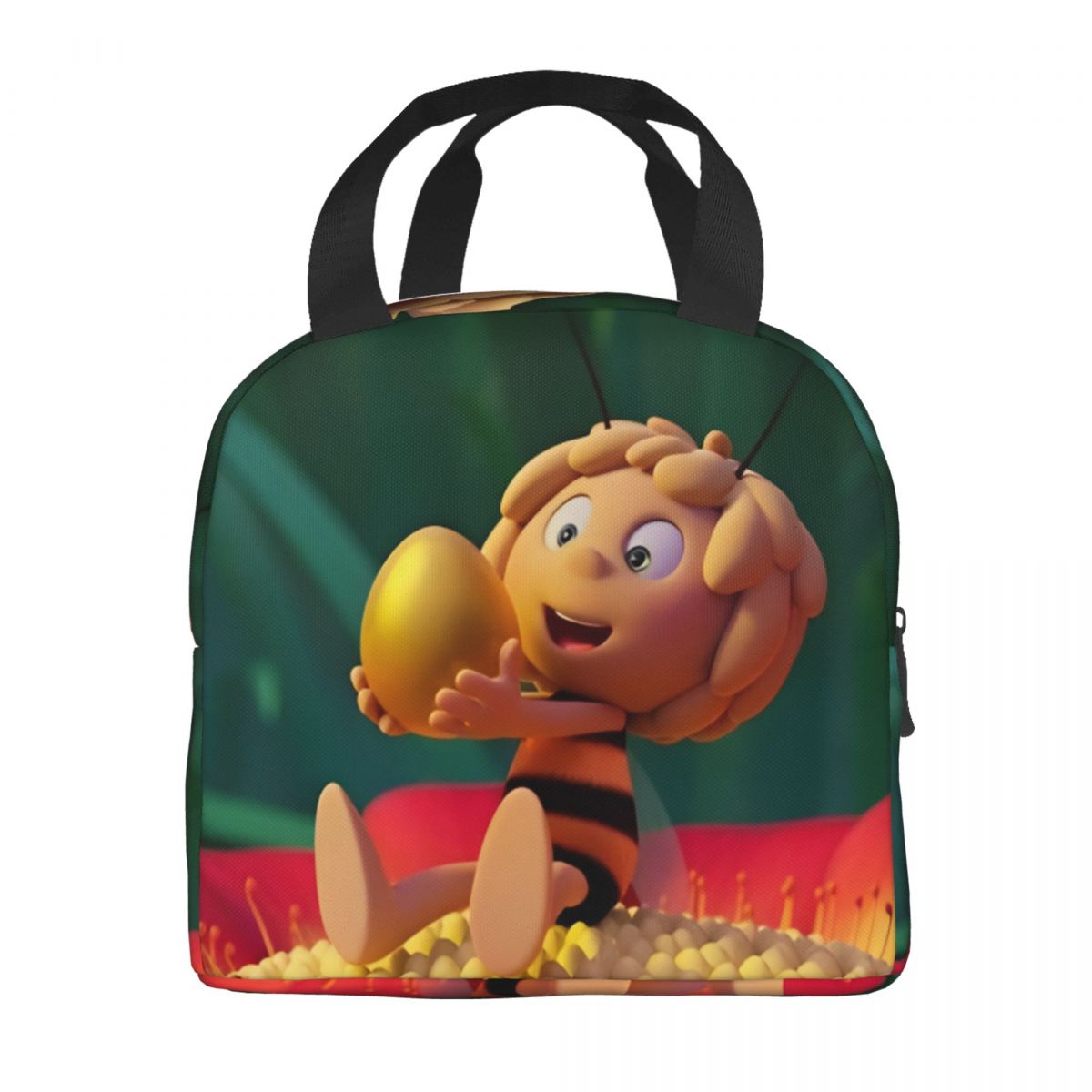 Maya The Bee With Flowers Cartoon Insulated Lunch Bags Food Bag Portable Thermal Cooler Lunch Boxes For Picnic Option 1