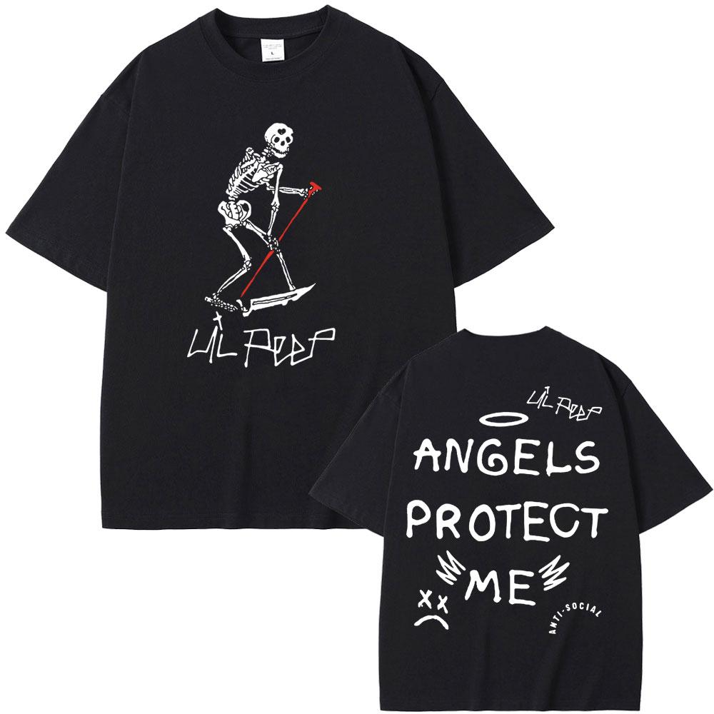 Rapper Lil Peep Cry Baby Angels Protect Me Skeleton Graphic T-shirts Men Women Hip Hop Vintage Oversized T Shirts Short Sleeve
