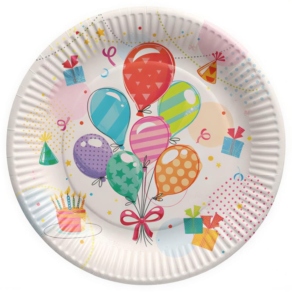 Talerz Papierowy Okrągły "Balony" Śr. 23 Cm 10 Szt.