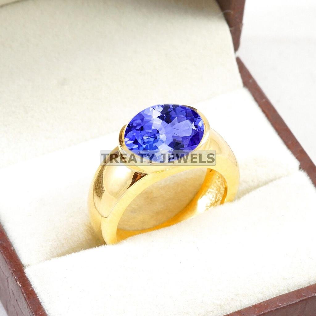 Tanzanite Oval Cut With 925 Sterling Silver Gold Plated Ring For Men's #B671 JL375688157118