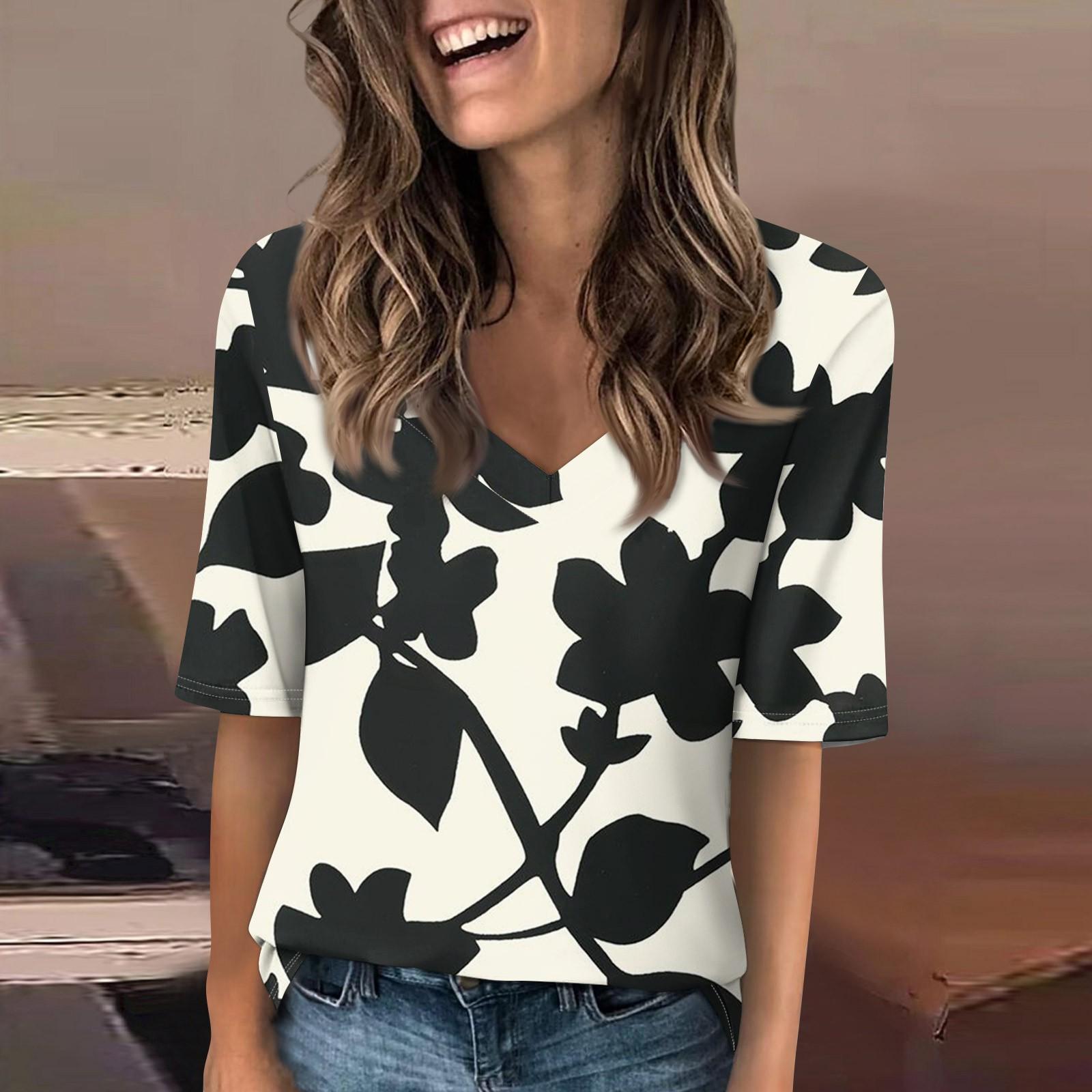 

Женская повседневная футболка с короткими рукавами и v-образным вырезом с принтом и четвертьрукавами, топ XL белый