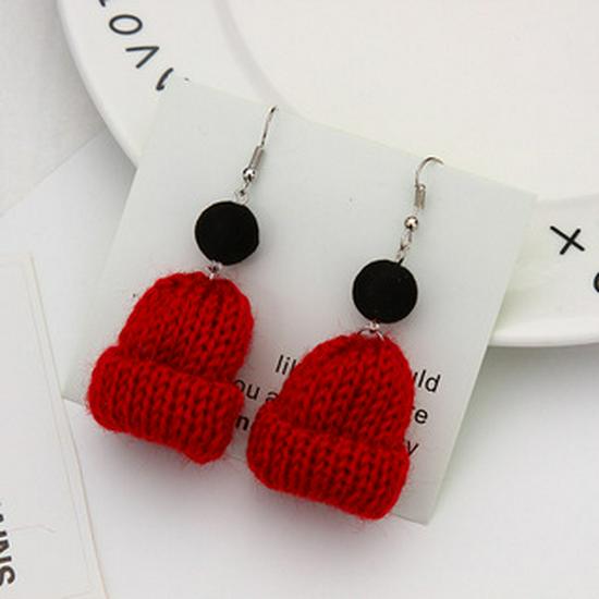 Korean Style Cute Knitted Christmas Pom Pom Earrings - Women's Temperament Long Color Block Dangles