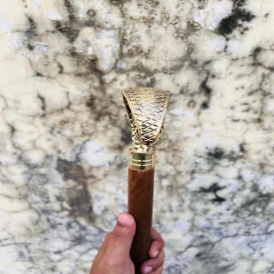 93.98 cm Solid Brass Snake Head Handle Wooden Walking Stick Cane Style Handmade Father Mother Grandfather Grandmother Gift