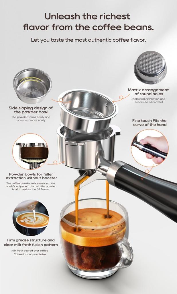 New HiBREW 20Bar Semi Automatic Espresso Coffee Machine Temperature Adjustable Cold/Hot Super Slim Coffee Maker Cappuccino H10B