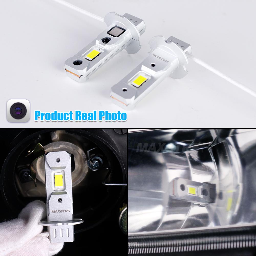 MAXGTRS 2x H3 Headlight LED Canbus No Fan High Beam 6500K White Yellow Car Fog Light Driving Lamp DRL 12V Mini Design