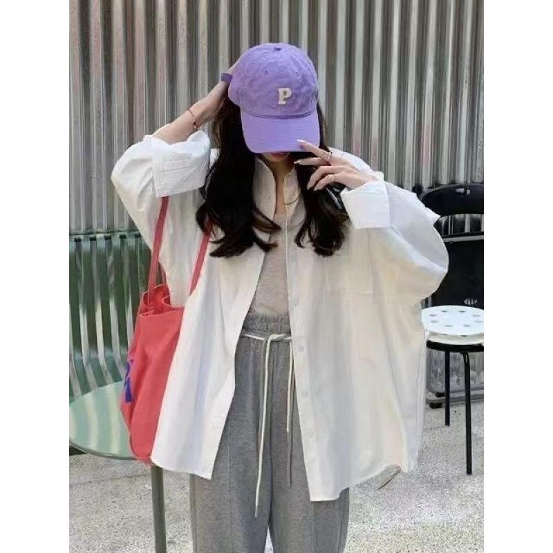 2024 Korean Long-Sleeved Boyfriend-Style Women's Shirt: Spring/Fall Sun Protection, Loose Fit, Versatile Summer Jacket