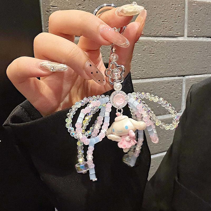 Sanrio Cute Cartoon Character Series Cute Bead Chain Small Bow Keychain Bag Pendant