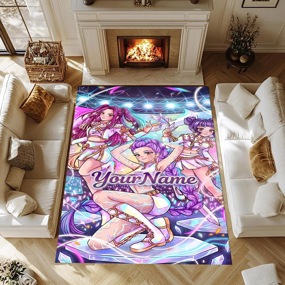 Demon Hunter Girls (2) Customize Your Name Rug, Office Chair Cushion, Home Bedroom Living Room Gift.