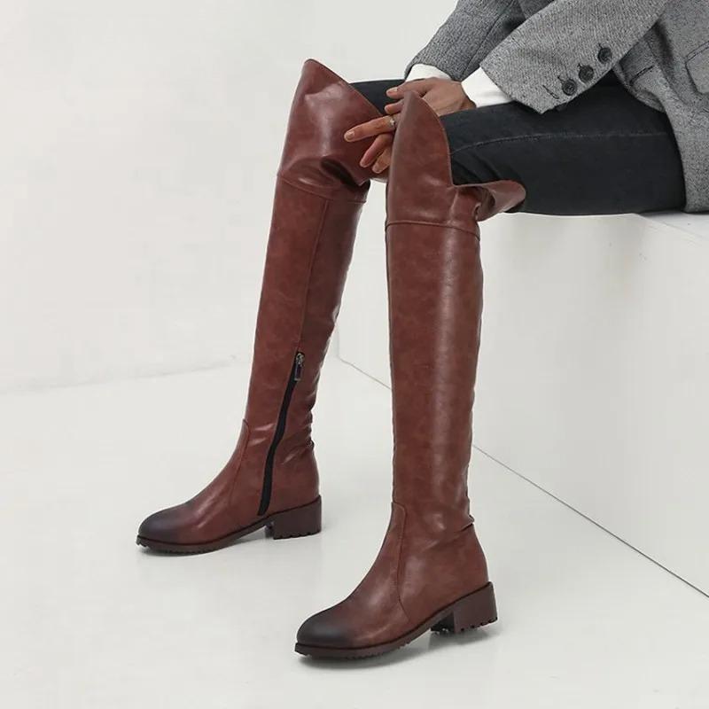 Fashion Women Over The Knee Boots Heels Long Boots Black Lady Shoes Big Size 44 45 46