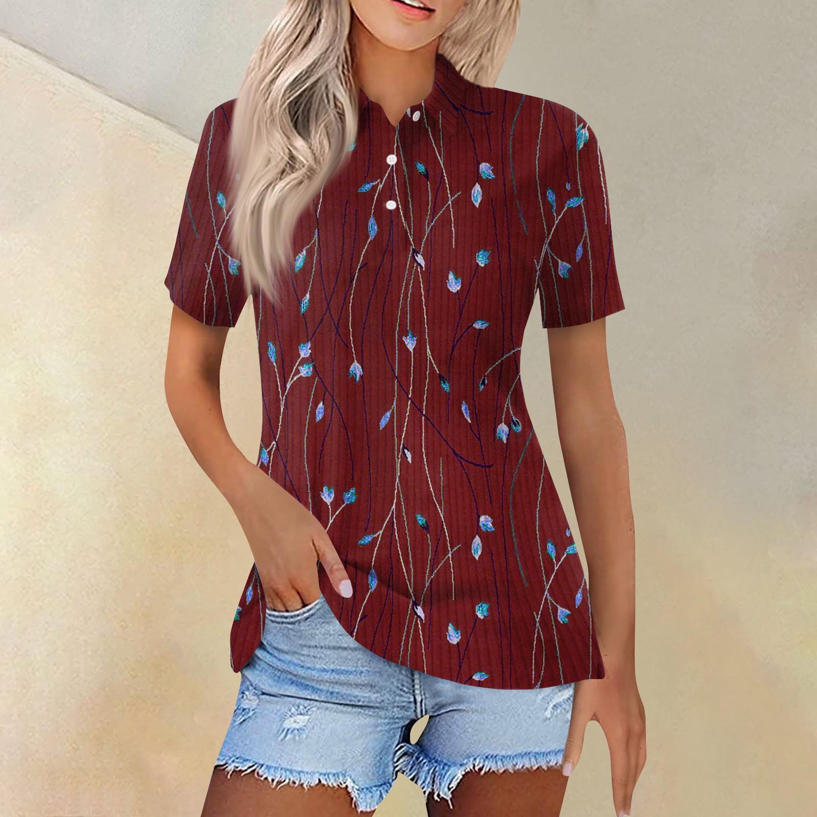

Женская модная повседневная рубашка с короткими рукавами и принтом с лацканами, женские топы на пуговицах XL винный