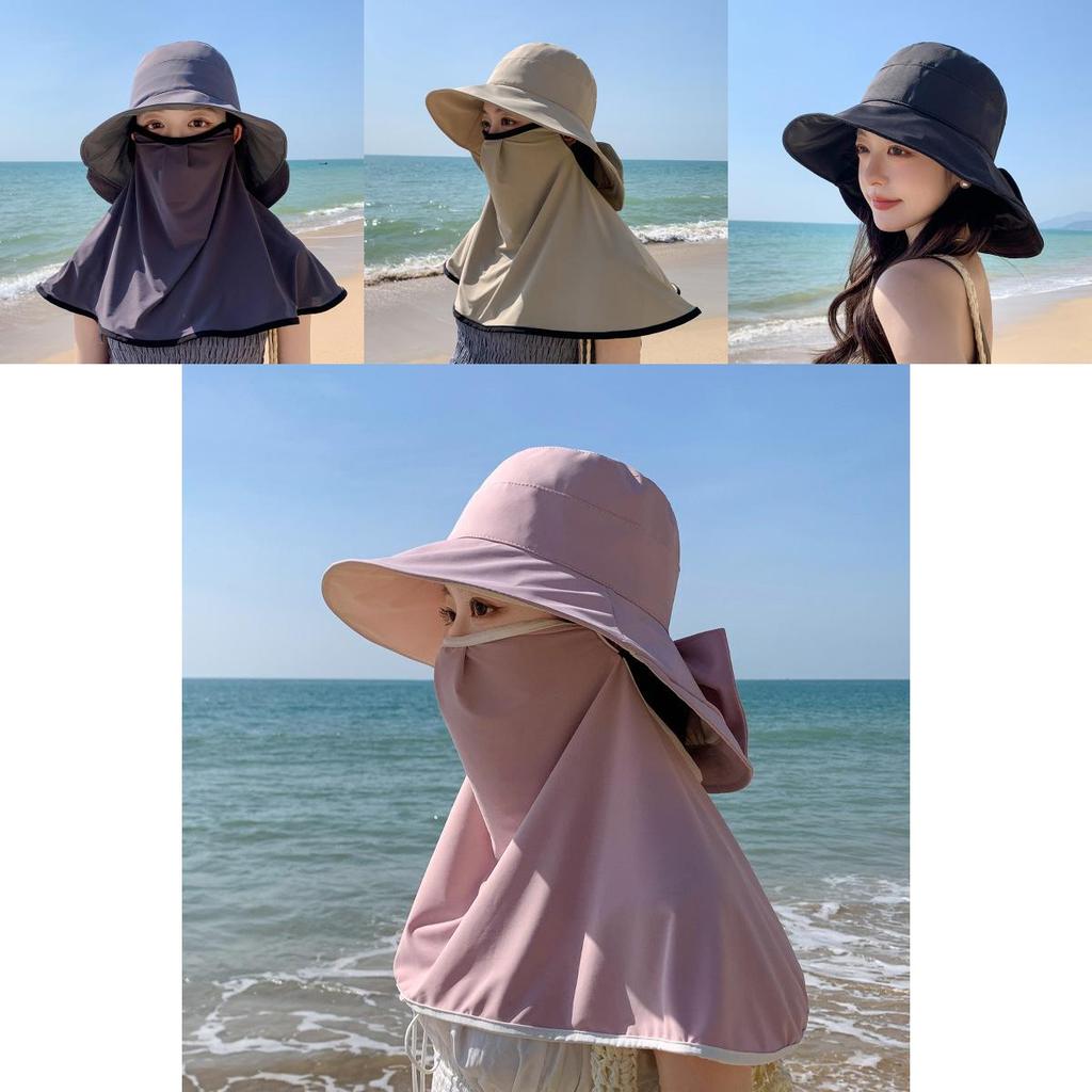 Summer Sun Protection Hat With Face Mask Set For Women Outdoor Shade Uv Blocker