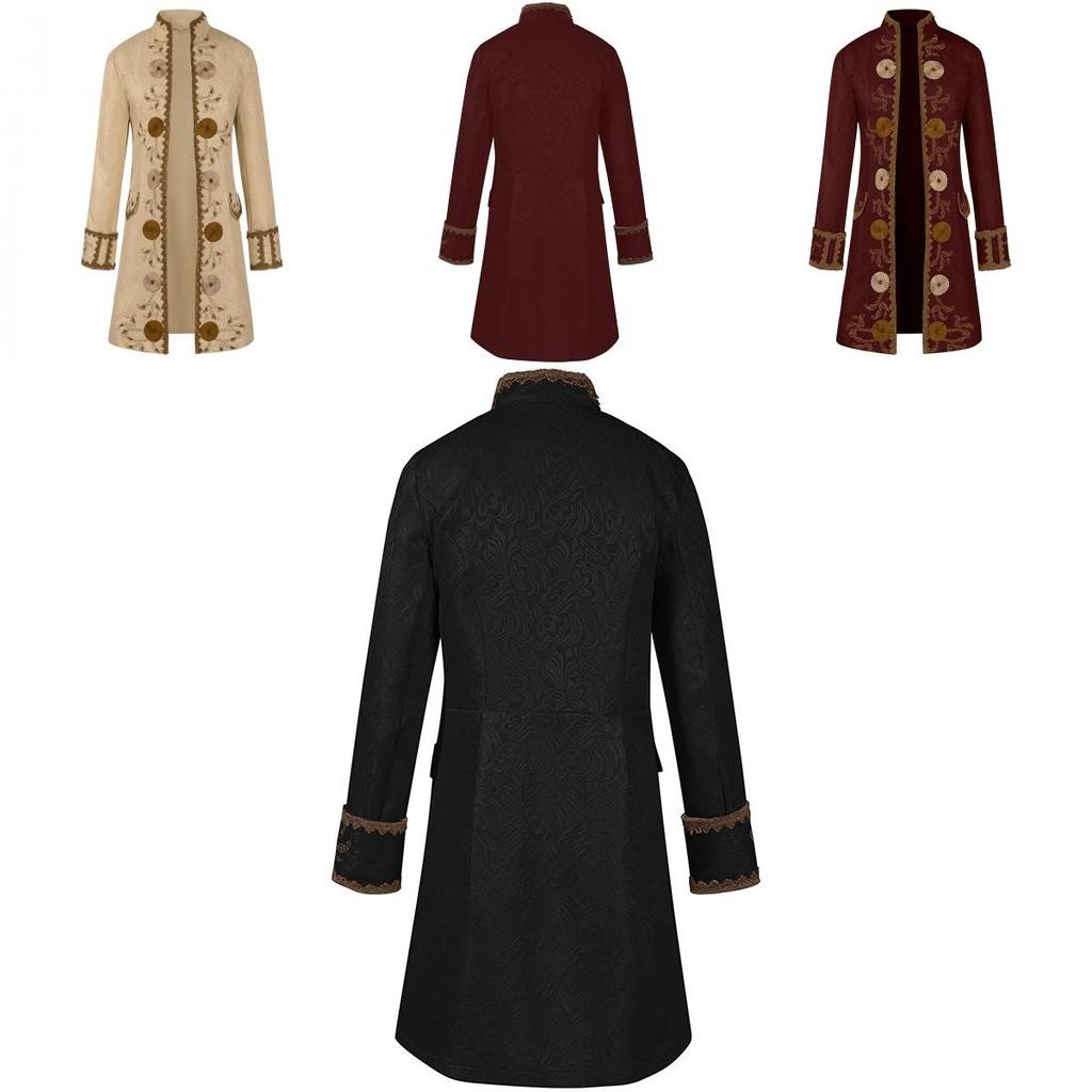 Elegant Medieval Style Men's Overcoat In Burgundy Black And Beige Available