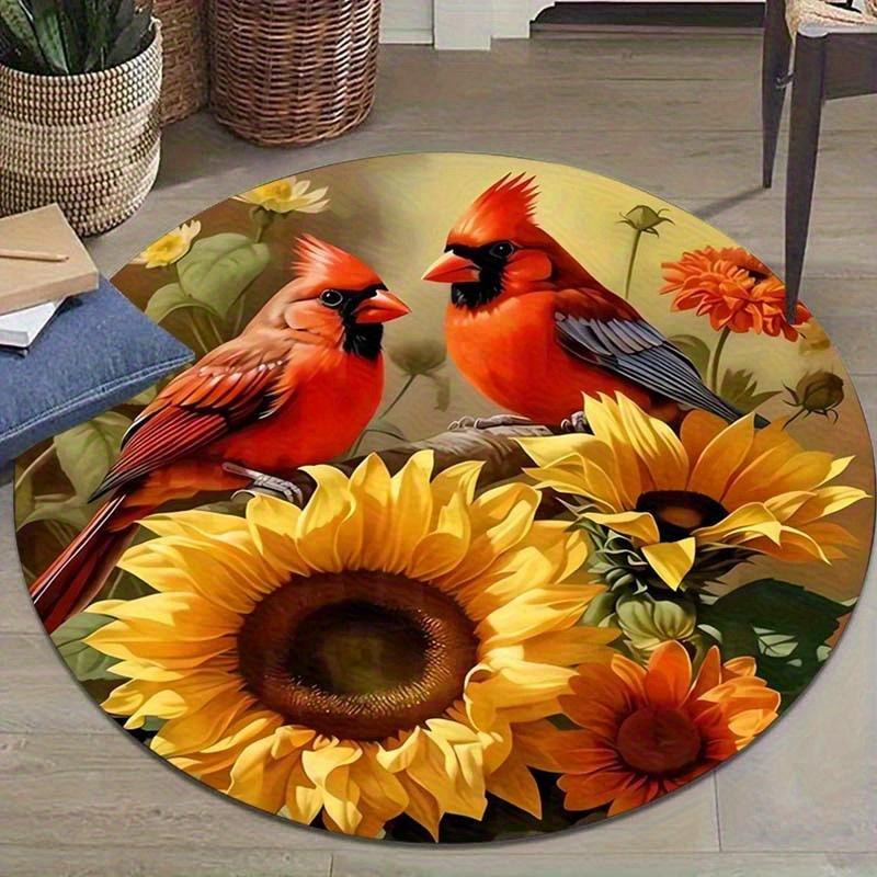 2D flach, nicht 3D]Kommt mit 2 rutschfesten Matten.2D flach, nicht Kommt mit 2 rutschfesten MattenWunderschöne Rotkehlchen- und Sonnenblumen-Rundmatte-