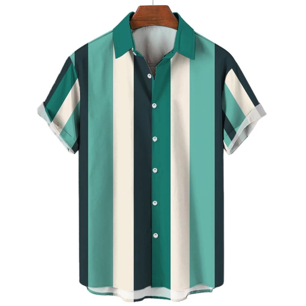Men's Classic Striped Casual Shirt, Summer Loose Hawaiian Beach Top