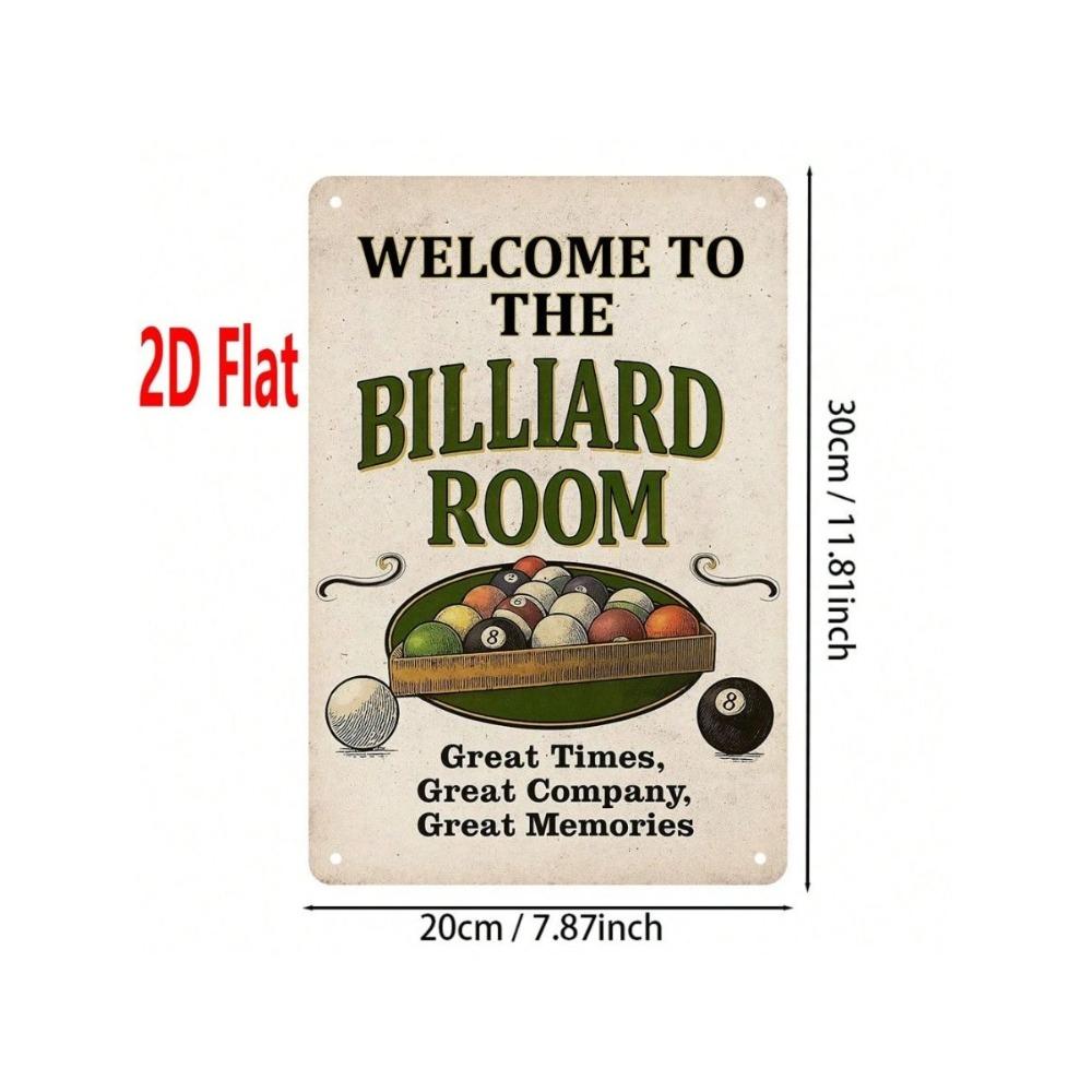 Billiard Metal Wall Art Sign, 2D Welcome Poster for Game Room Decor