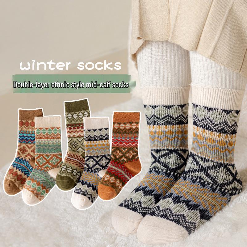 Children's Autumn/Winter Fair Isle Mid-Calf Socks - Girls, Boys & Babies, Retro Trendy Design
