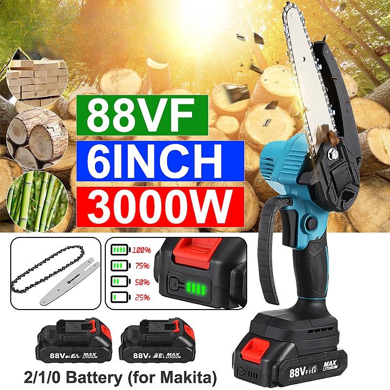 3500W 6 Inches Mini Electric Chain Saw With Battery Indicator Rechargeable Garden Pruning Saw Woodworking Tool For 18V Battery